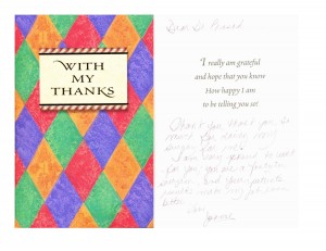 Thank you Card from Dr. Prasad's patients “Thank you thank you so much for doing my surgery for me”