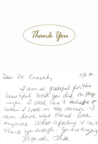 thank-you-card from Dr. Prasad's patients