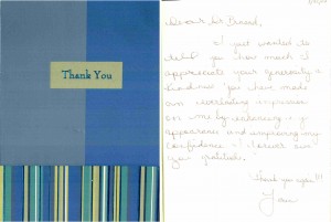 Thank you Card from Dr. Prasad's patients "You have made an everlasting impression on me by enhancing my confidence. I forever owe you gratitude"