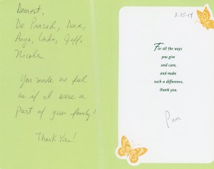 Thank you Card from Dr. Prasad's patients "for all the ways you give and care, and make such a difference, thank you"
